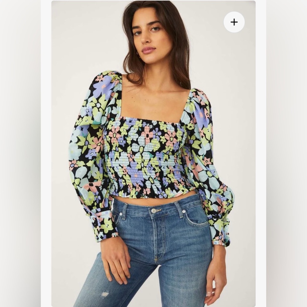 NEW Free People Ariana Print Smocked Elastic Top